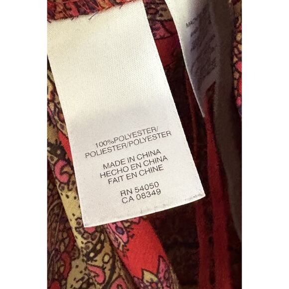 Jones New York Red Colorful Pleated Long Sleeve Blouse Size XL - Picture 3 of 3